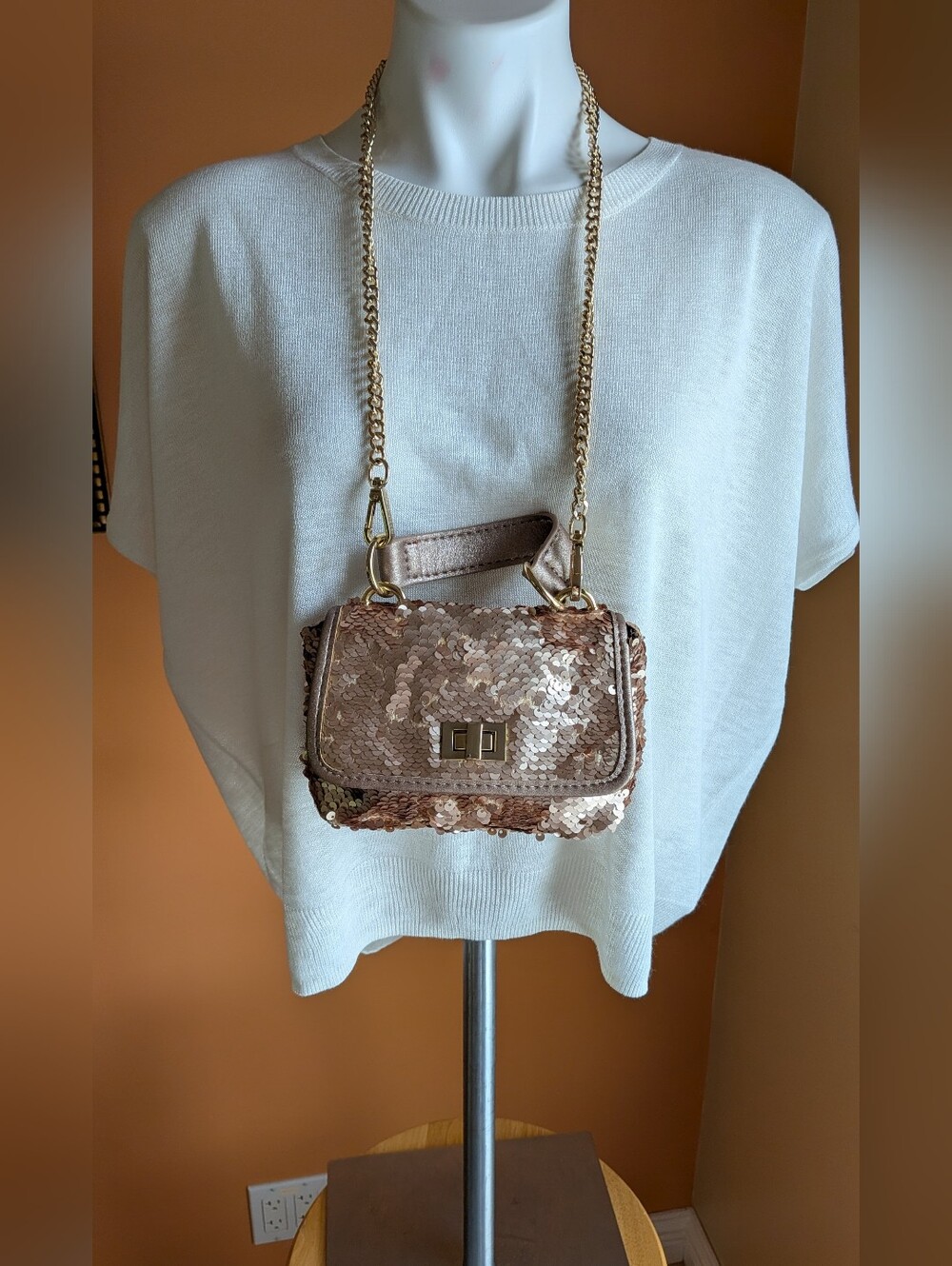 Steve Madden Sequin Crossbody Bag in Rose Gold